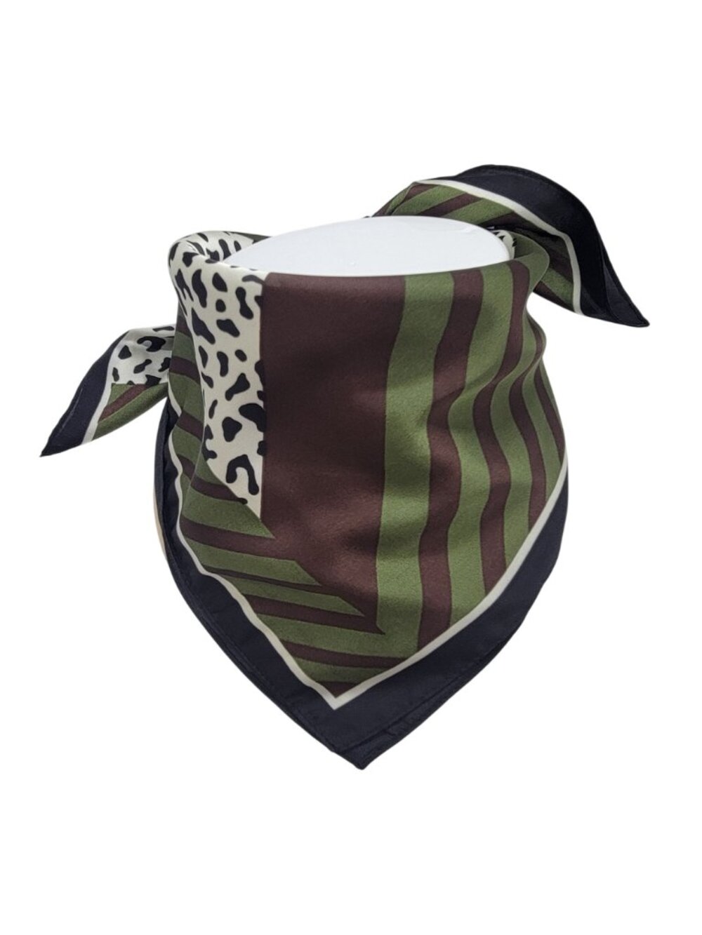 ✨Elegant Bandana Square Silky Scarf BLACK Green Animal Print Versatile Shawl New - Picture 4 of 7